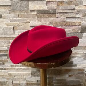 Red 100% Wool USA Fedora Hat L | Feather Holiday Western Revival Nashville